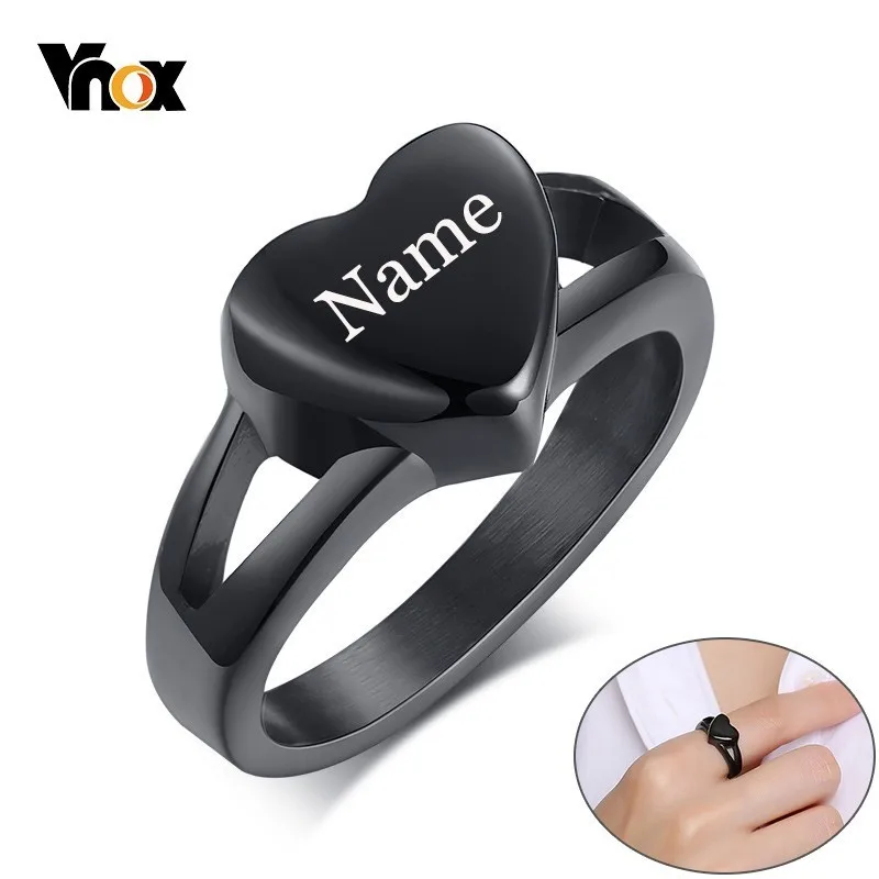

Vnox Women's Free Custom Engrave Name Rings Can Be Opened Heart Charm Urn Rings for Female Love Keepsake anel Gifts