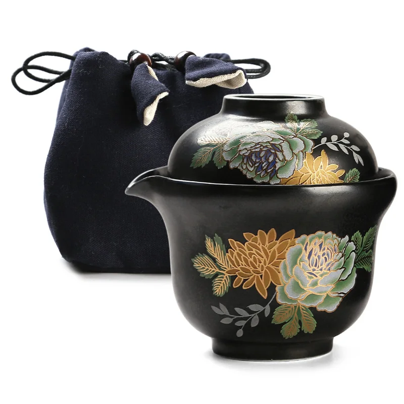 Black Zen Japanese Portable Travel Tea Sets Quick Cup Ceramic Kung Fu