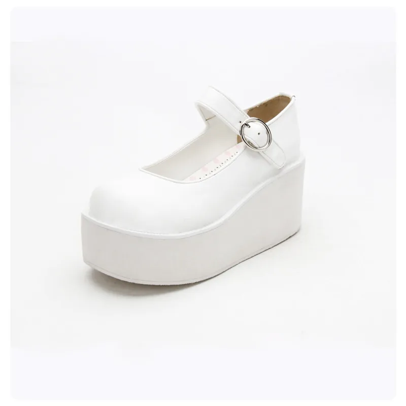 Симпатичные простые дизайнерские туфли Лолиты на толстой платформе; Туфли на танкетке; белые туфли Mary Jane из искусственной кожи для девочек - Цвет: 8cm PU White