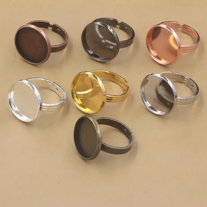 

MINGXUAN 10pcs Adjustable Ring Setting 10 12 14 16 18 20mm Round Cabochon Ring Blank Base Bezel Tray for DIY Jewelry Making C613