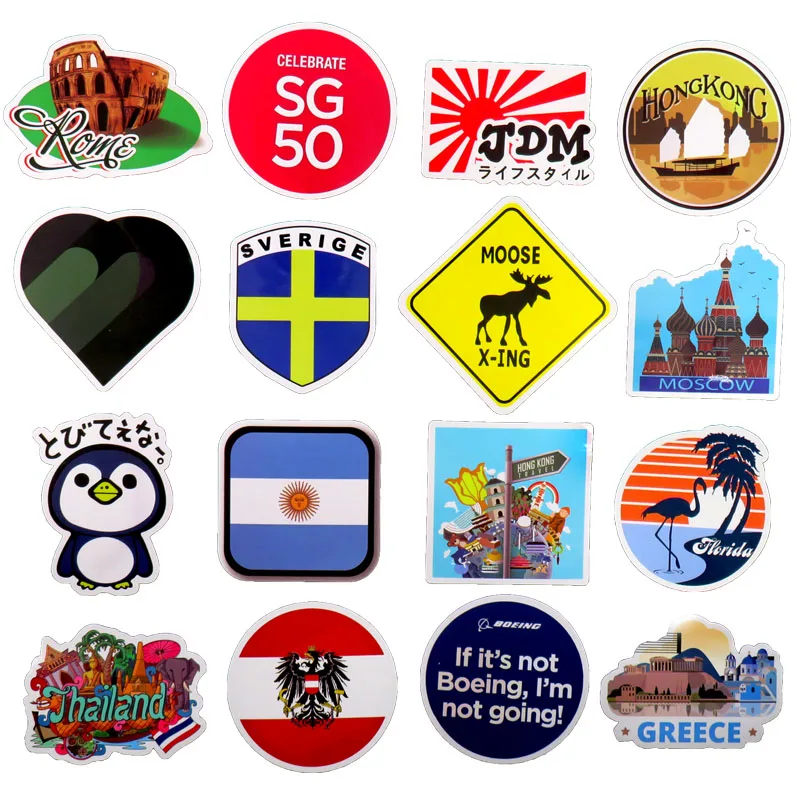 50 قطعة السفر ملصقات للأمتعة الغيتار الهاتف المحمول لوح التزلج دراجة نارية ملصق حائط من الفينيل‏ الكتابة على الجدران ملصقات مقاومة للماء