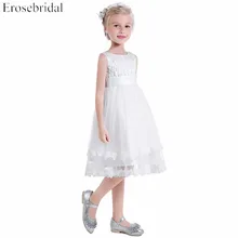 Низкая цена Свадебные платья для девочек Erosebridal Платье с кружевными цветами для девочек с бантом сзади элегантный по колено Свадебные праздничные платья