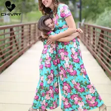 Chivry/Новые платья для мамы и дочки; длинное платье с короткими рукавами и цветочным рисунком; платье для мамы и дочки; одинаковые комплекты для семьи; одежда