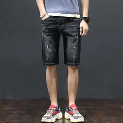 Рваные черные длиной до колена Мужские джинсы классические прямые повседневное джинсовые шорты лето 2019 г. тонкие дышащие поцарапанные для