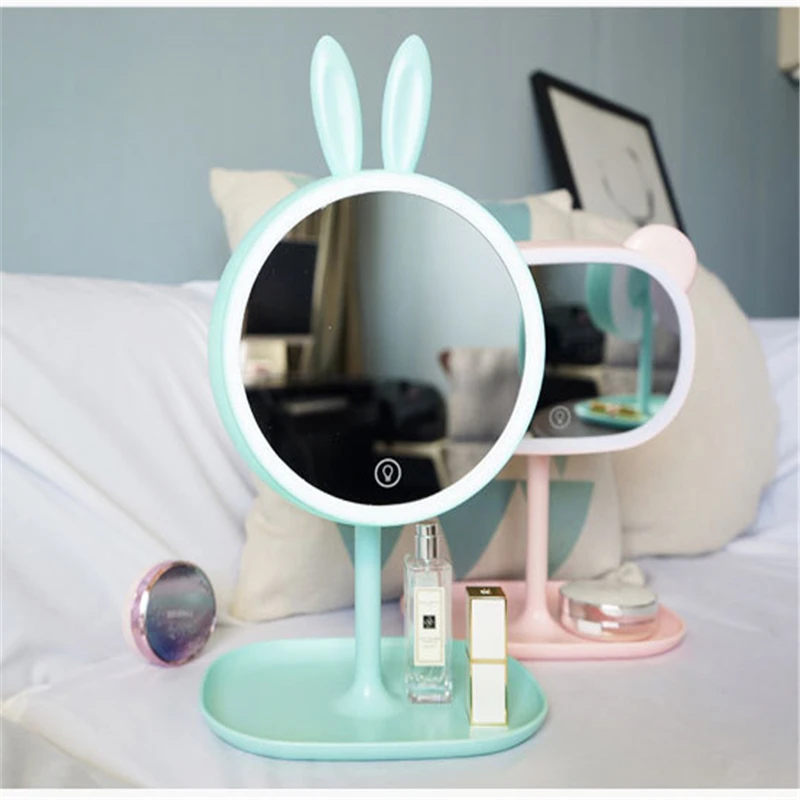 

Cartoon Cute Pet Makeup Table Lamp LED Light Desktop Dressing Mirror Rechargeable Folding LED Makeup Mirror