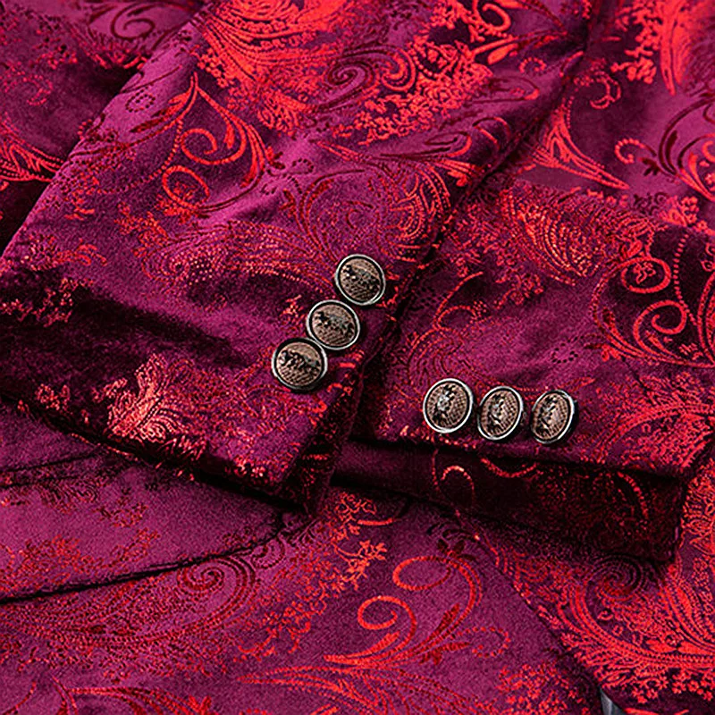Luxury Velvet Pattern Blazer Men Paisley Floral Jackets Wine Red/Gold/Blue Men's Stage Jacket Elegant Wedding Men's Blazer M-6XL
