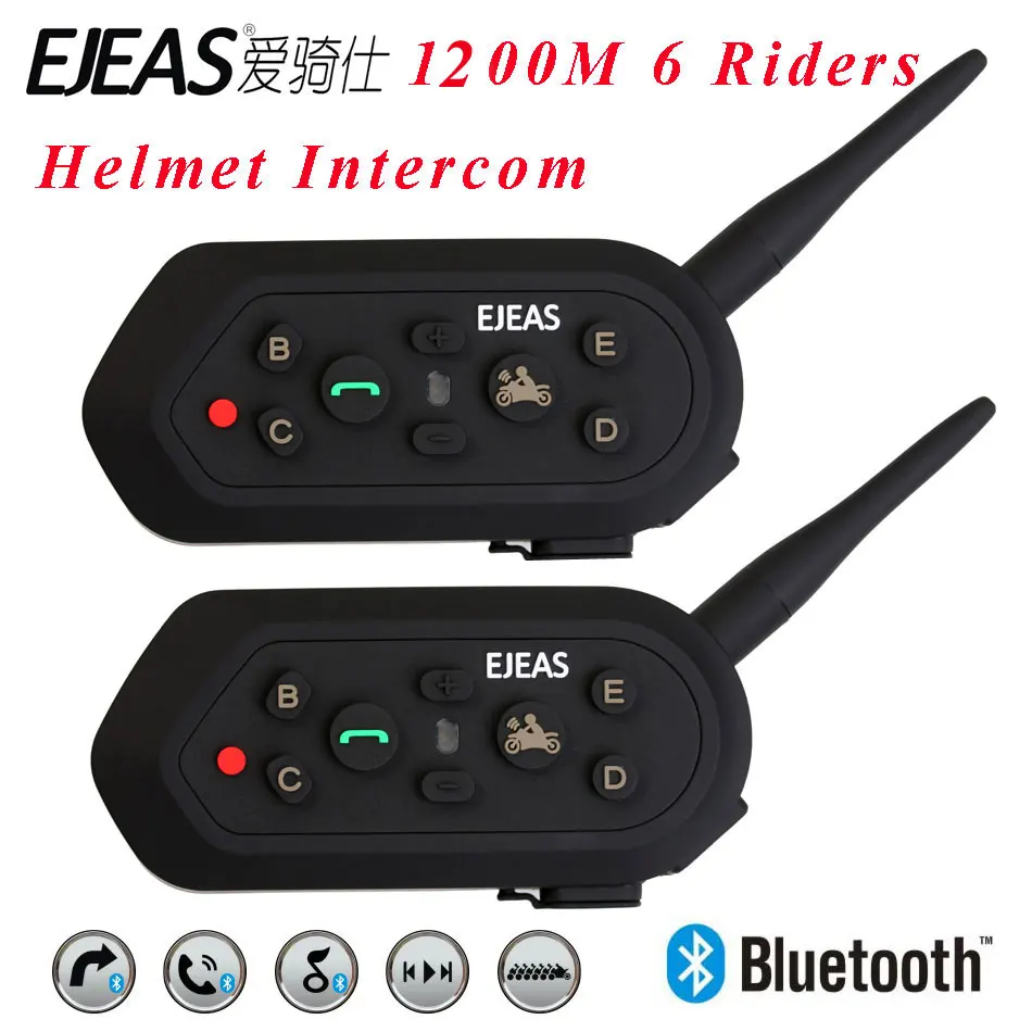 Новинка 2 шт E6 шлем домофон 6 всадников 1200 м мотоцикл Bluetooth гарнитура рация шлем BT переговорные