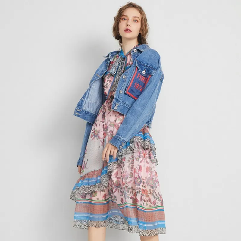 Casual Fashion Jean Jacket Women Letter Printing Big Pocket Single-breasted Denim Coat Streetwear Denim Jacket Woman Spring 2019