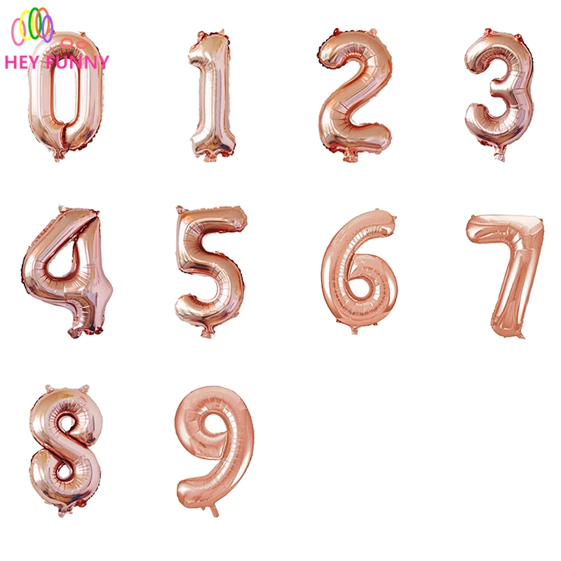 HEY FUNNY 50pcs 16inch Champagne Foil Balloon Large Helium Number 'ɰ-9'' Balloons Birthday Party Wedding Decor Supplies | Дом и