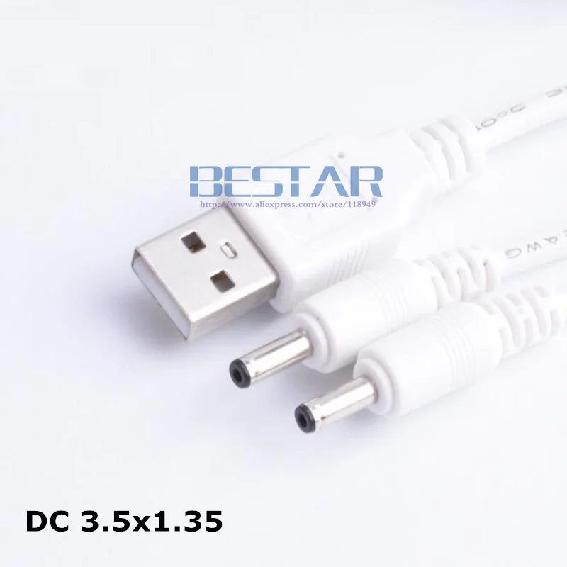 Белый 1 в 2 выхода USB Двойной DC 3,5x1,35 3,5 мм x 1,35 мм 3,5x1,35 3,5/1,35 3,5*1,35 мм Джек Кабель питания для зарядного устройства 1 м 3FT