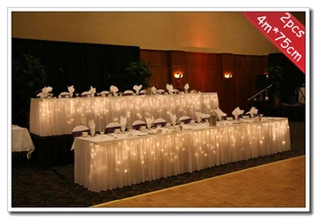 

2pcs/lot 4m*75cm Wedding Decoration Ice Silk Fabric Table Skirt In Ruffled Design With Metal Clips