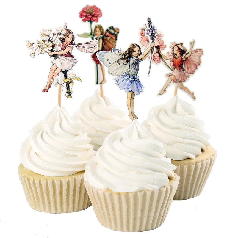 aliexpresscom buy 24pcs flower fairy paperboard cupcake topper decoration angel theme party decor girl cake banner from reliable cake banner suppliers on