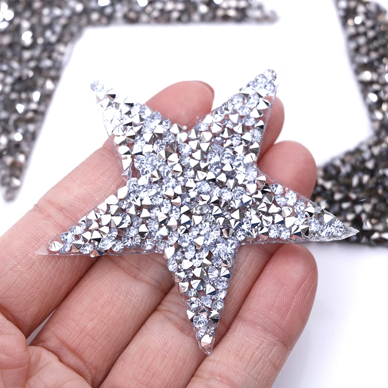 

Iron on Clothes Multiple Sizes Crystal Rhinestone Star Appliques Badge Stripes Diamond Pentagram Stickers Patches for Clothing