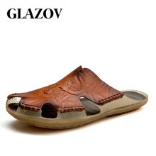 GLAZOV г. Новая модная летняя обувь мужские шлепанцы пляжные сандалии из натуральной кожи мужская повседневная обувь Вьетнамки, большие размеры 38-46