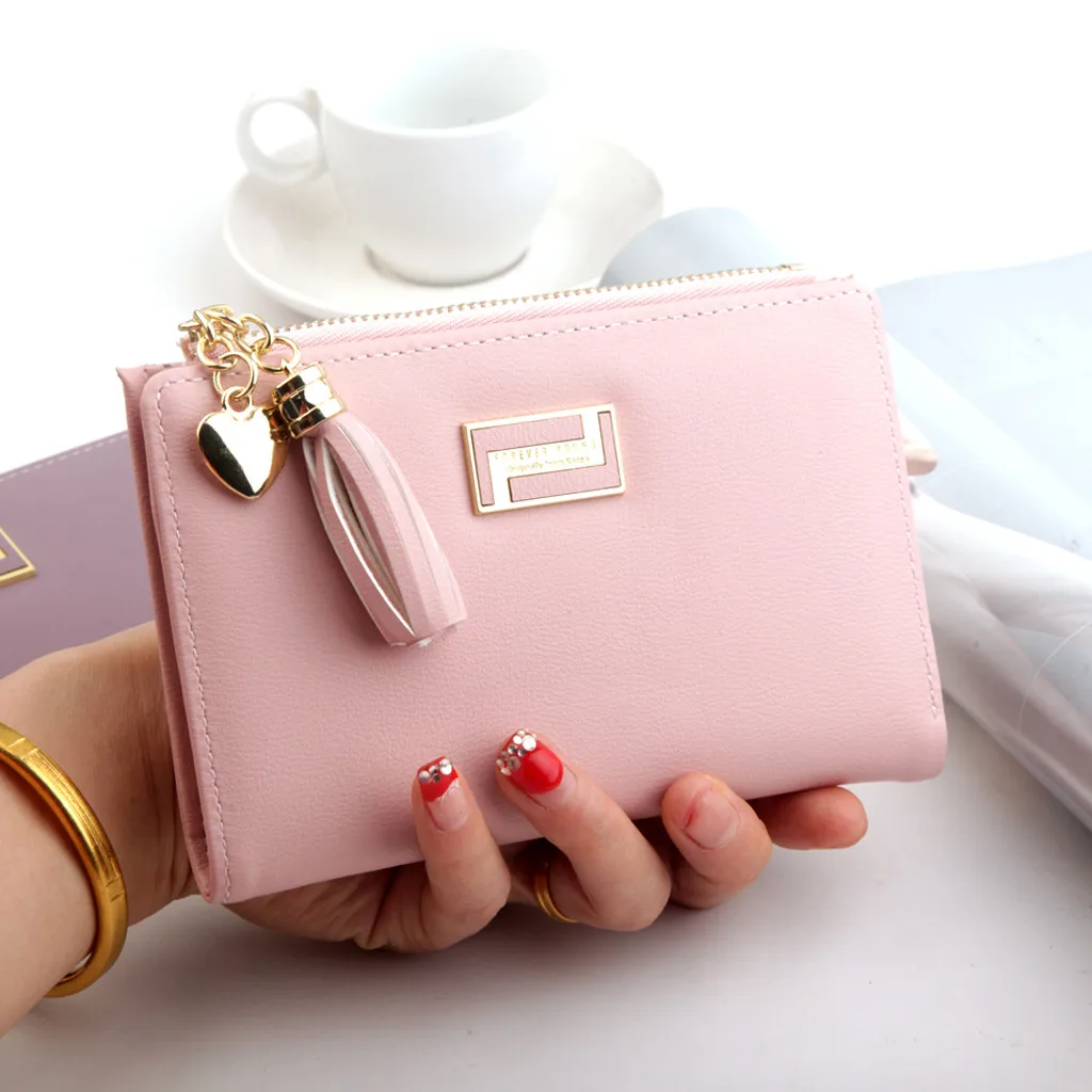 Средний длинный стильный кошелек из кожи Для женщин моды молния клатч изменить монета кошелёк банк ID держатель для карт сумка - Цвет: Pink