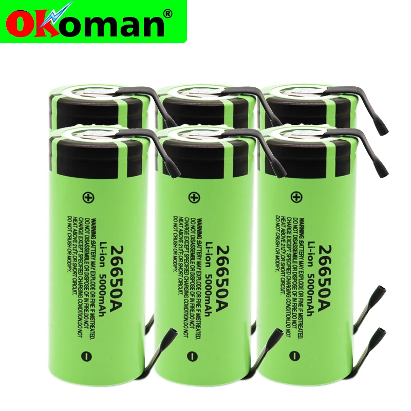 

100% Original New Battery For Panasonic 26650A 3.7V 5000mAh High Capacity 26650 Li-ion Rechargeable Batteries +DIY Nickel sheets