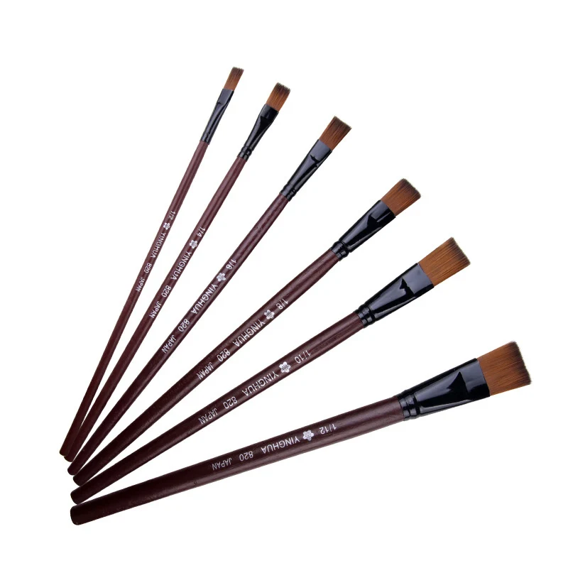 6pcs Nylon Oil Watercolor Paint Brush Pen Set Wooden Handle For Oil