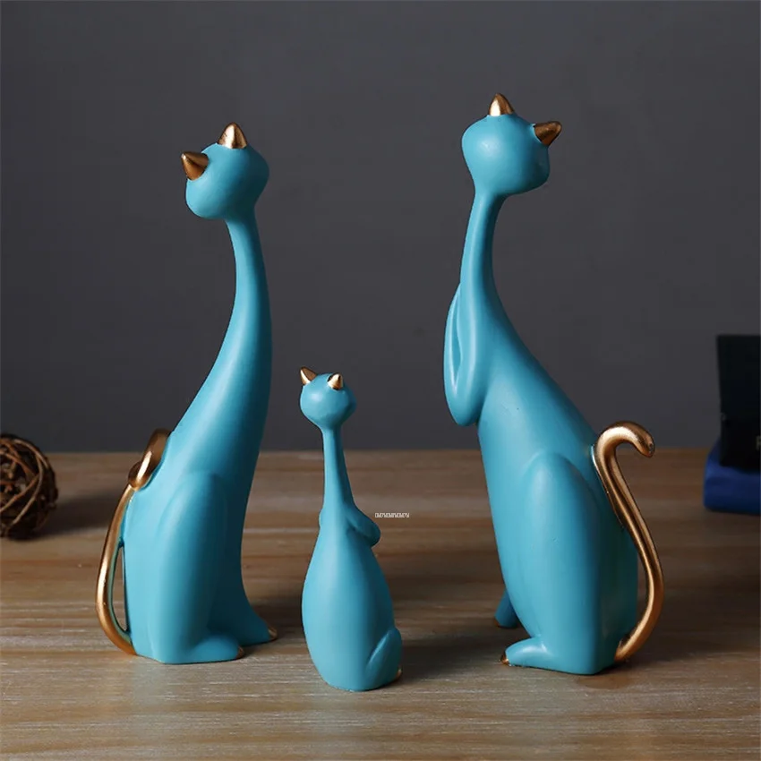  1 Set of 3 Cat Modern Abstract Exquisite Loving Family Cat Statues Resin Figurine Animals Ornament  - 32980011182