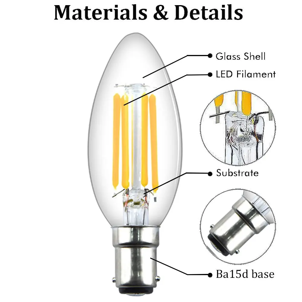 СВЕТОДИОДНЫЙ свеча лампа накаливания лампы Затемнения B15 SBC байонет 4W Ba15d Винтаж теплый белый 2700K 40W Замена(4-Pack