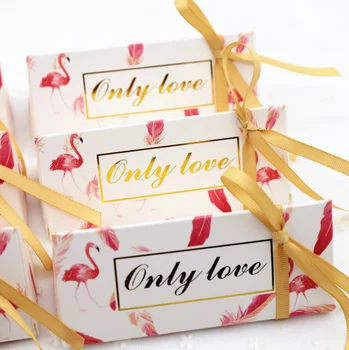 

50 Pcs Creative Pink Flamingo Style Only Love Wedding Favors Candy Boxes Giveaways Box Party Gift Box Bomboniera Chocolate Box