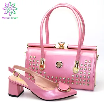 

Latest Pink Color Italian Shoes and Bags To Match Shoes with Bag Set Decorated with Rhinestone Matching Italian Shoe and Bag Set