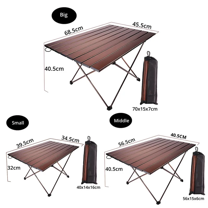 Коричневый алюминиевый портативный складной стол для кемпинга