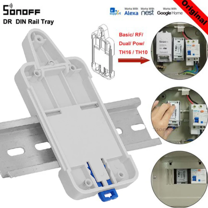 SONOFF для Basic/RF/Pow/TH10/16/Dual Wi-Fi Смарт-переключатель DR DIN лоток рейка Чехол Держатель Монтируется регулируемая крышка коробки для дома Alexa