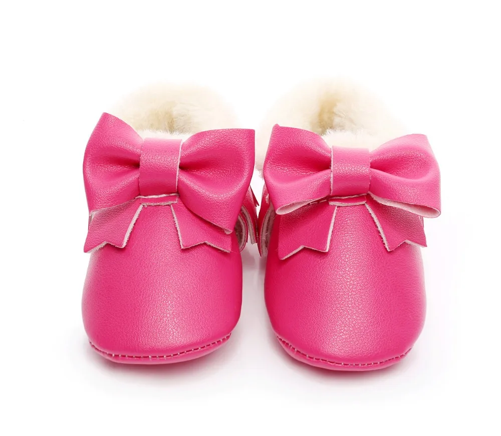 Hongteya/новые зимние теплые меховые сапоги из искусственной кожи; детские мокасины с бантом; детская обувь для новорожденных; ботинки для маленьких девочек