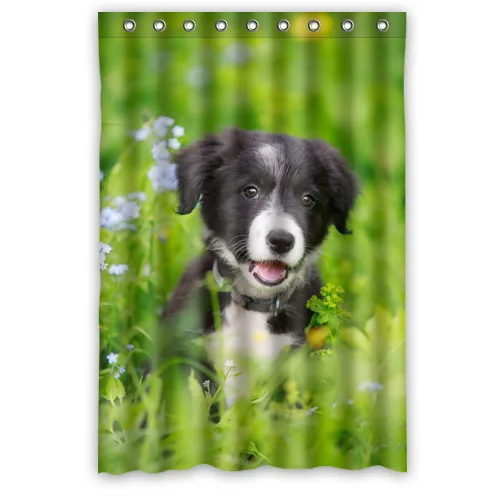 Original Fabric Bath Curtain Custom Border Collies Black Puppy Shower