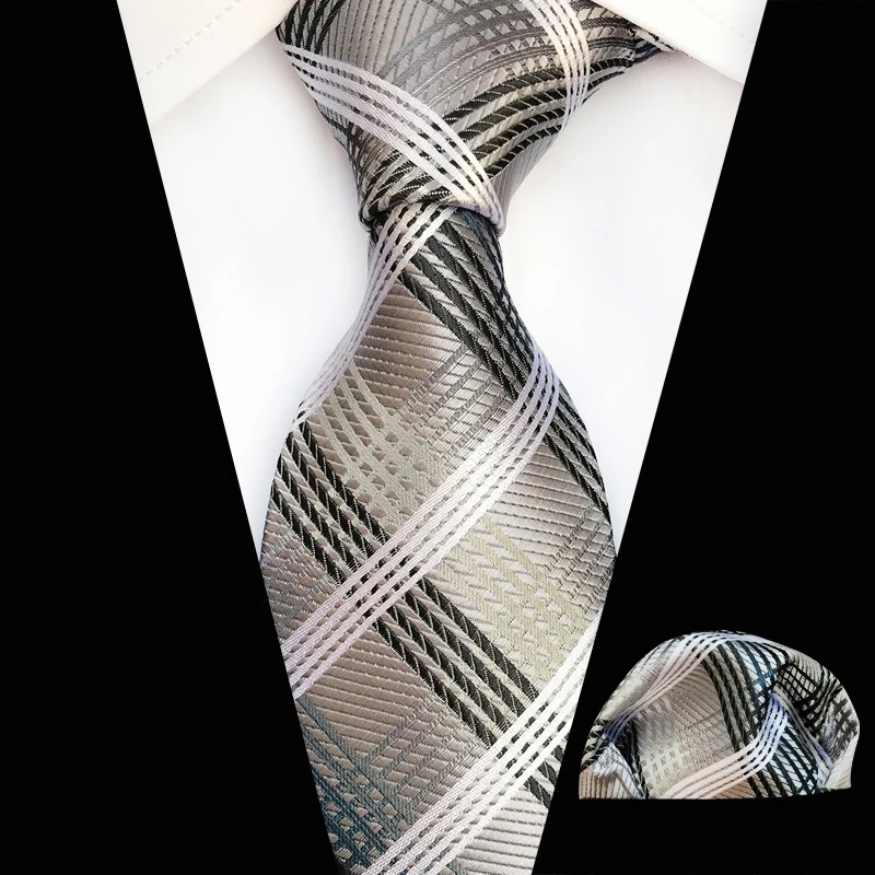 Мужской плед жаккард шеи связей для мужчин полосатый рисунок галстук платок Набор для Мужская рубашка Gravatas тонкий платки
