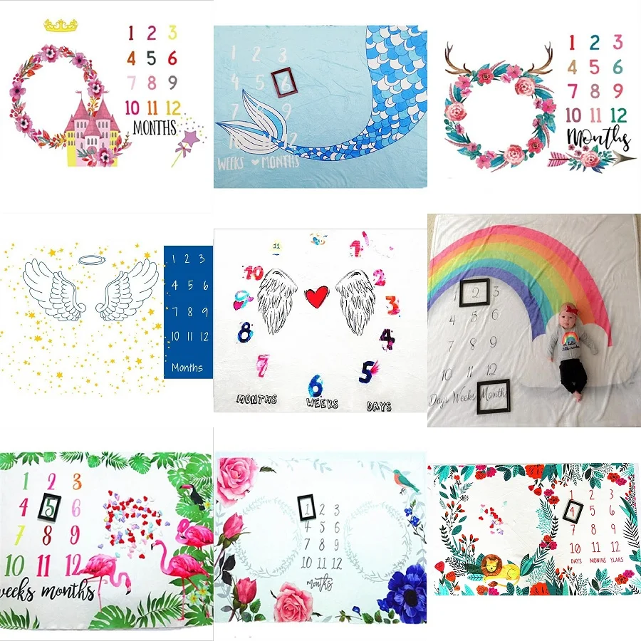 

Cute Animals Flowers Rainbow Pattern Infant Baby Milestone Background Blankets Backdrop Calendar Bebe Boy Girl Photo Accessories