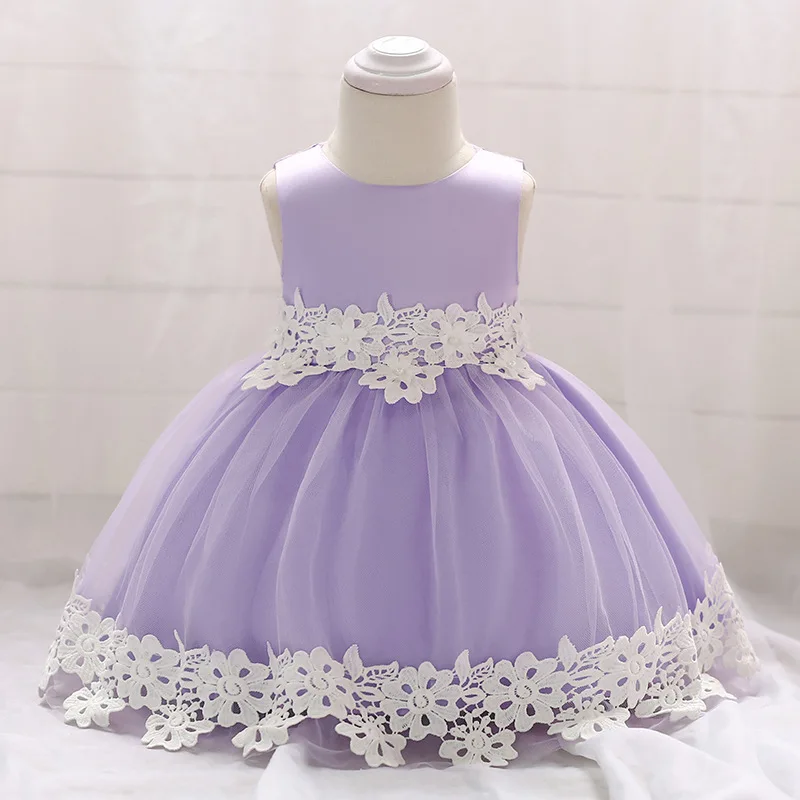 

2019 Flower Appliques Princess Dress Fashion Baptism Mesh Wedding Birthday Party Dress Baby Girl Performance Clothing