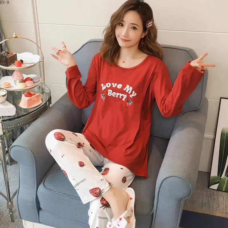 

Maternal Monthly Clothes 2019 Spring Pajamas Suit Long Sleeve Pyjamas Autum Cartoon Maternity Pajamas Nursing Sleepwear Set