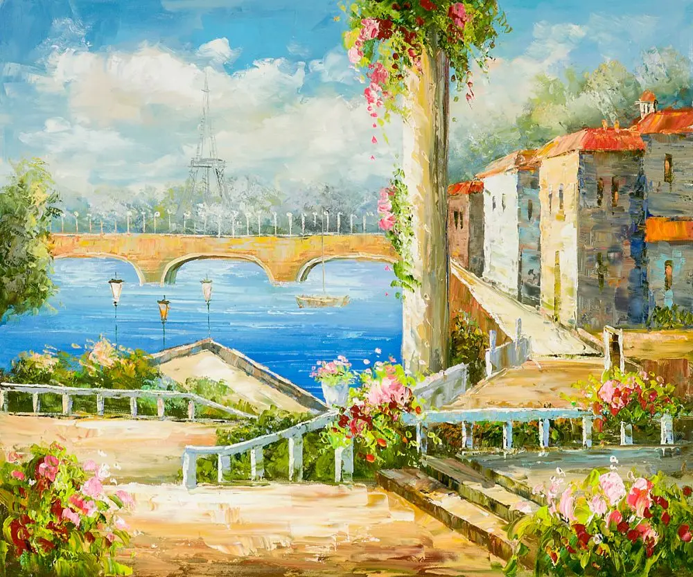 

No Frame Living Room Art Oil Painting Landscape Wall Painting for Home Decor Resort Near The Eiffel Hand Painted High Quality