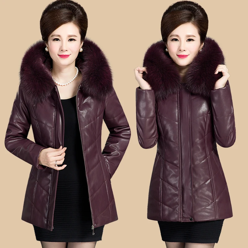 Leather Jacket Women Fur Collar Middle Age Women Coats And Jackets Leather Coats Women Winter Jacket Long 2018 New LZ987  (3)