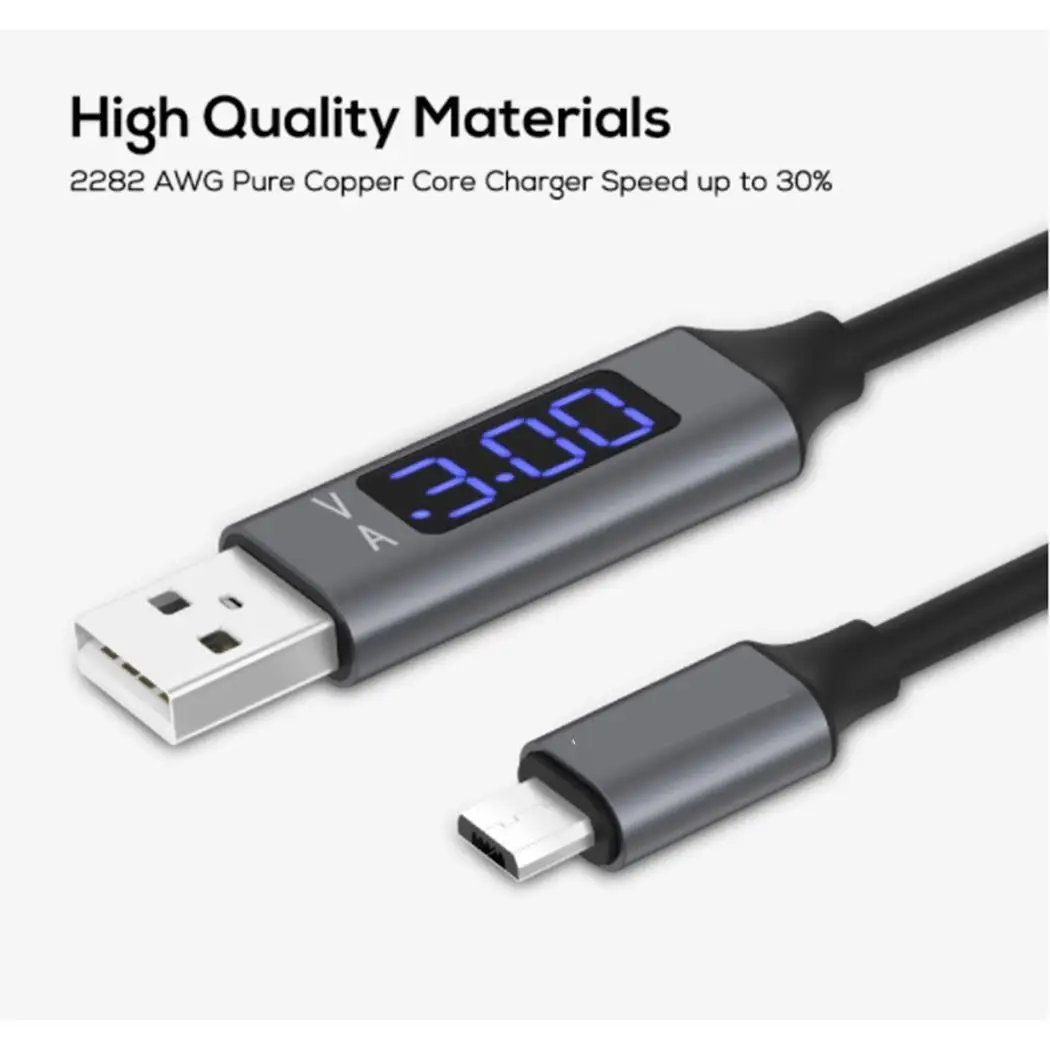 

USB Type C Micro USB Cable for redmi k20 pro Fast Charging USB C Cable With LED Digital Display Mobile Phone Cable
