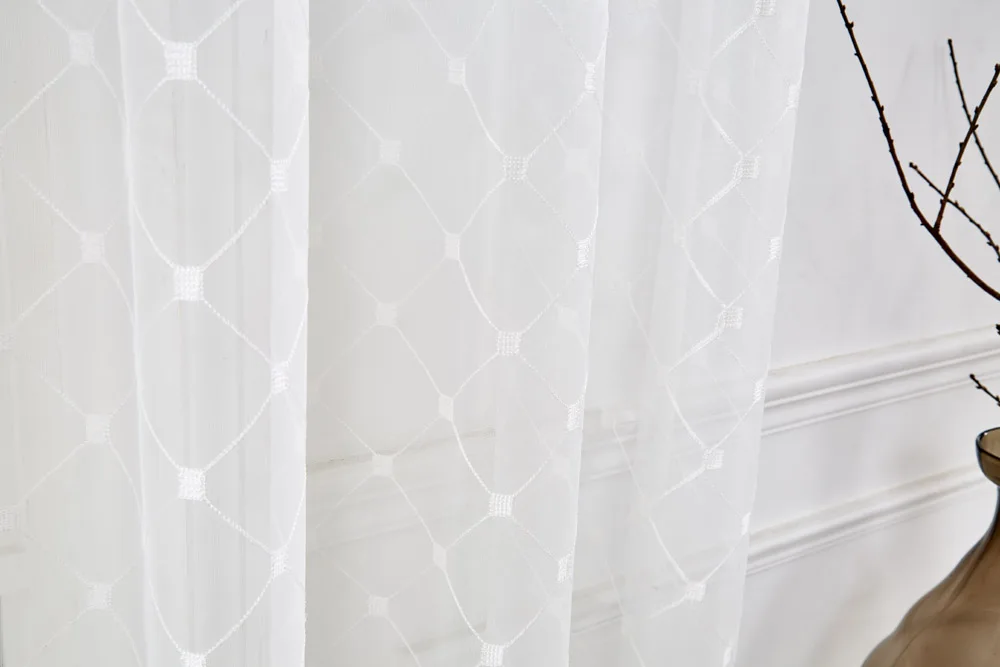 Современные белые геометрические оконные тюлевые занавески s для гостиной сплошные ромбы пряжа прозрачная занавеска для спальни вуаль занавес s M092#40