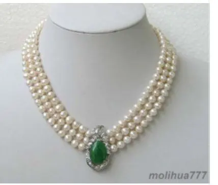 

3 rows Genuine white pearl emerald pendant necklace