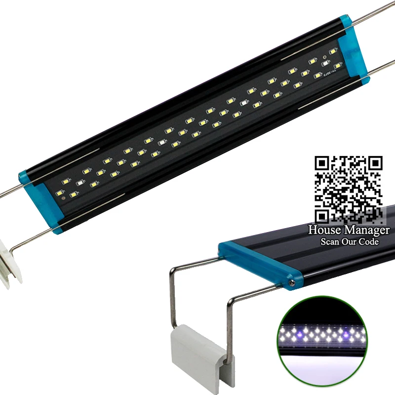 Аквариумный растительный светильник ing светодиодный светильник для аквариума регулируемая длина, светильник для рыб 220 в белый+ синий для аквариума