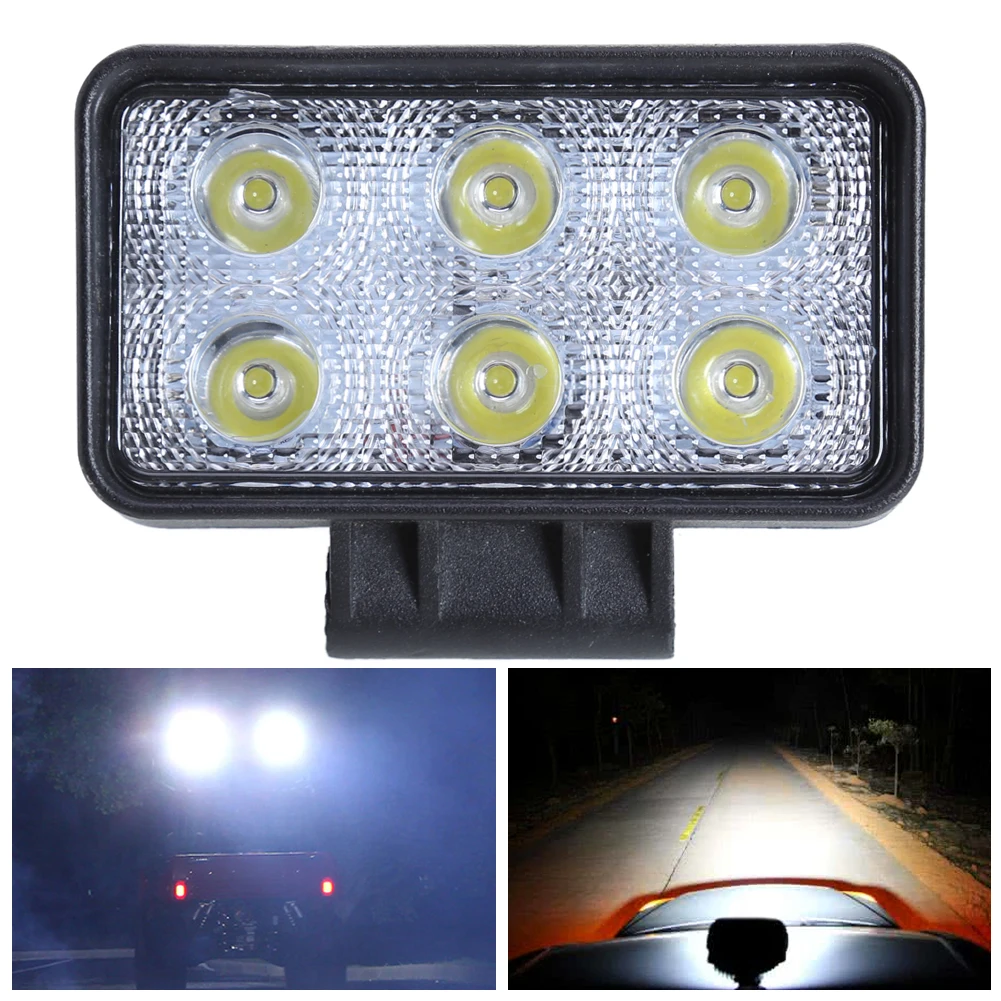 

18w 6000K Rectangle Offroad Driving Fog Headlight Spot LED Work Lights Engineering Overhaul Lights Searchlight Cross Country