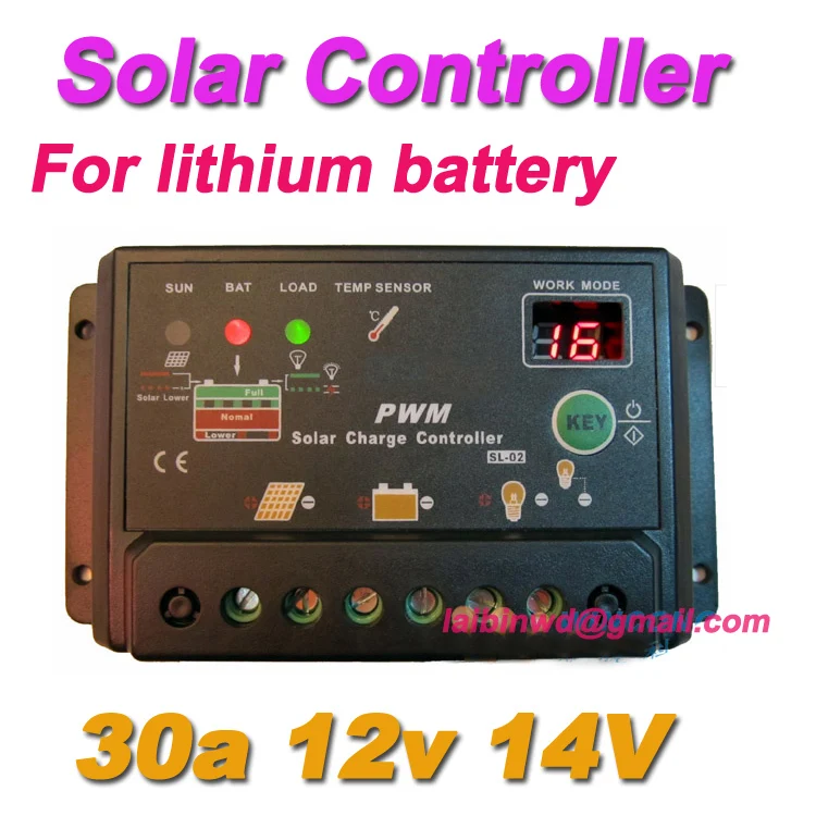 30A 12V/ 24VDC Li Li ion lithium LiFePO4 batteries Solar Charge Controller , 30amps 12V 24V