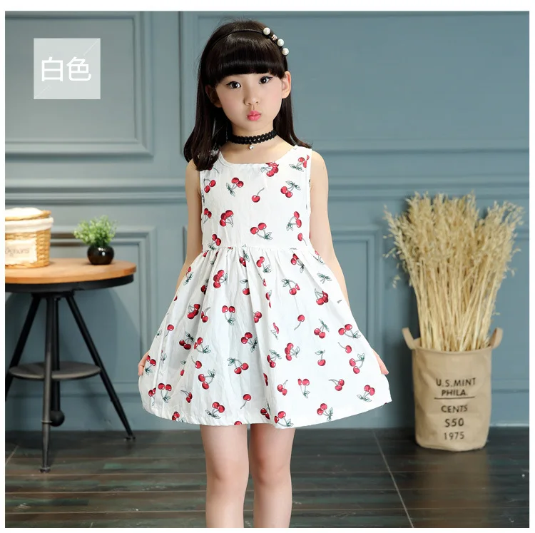 Elegant Girls Dresses 2018 Summer Princess Kids Clothes Lemon Cherry Print Dress for Baby 4 5 6 7 8 9 10 12Y |