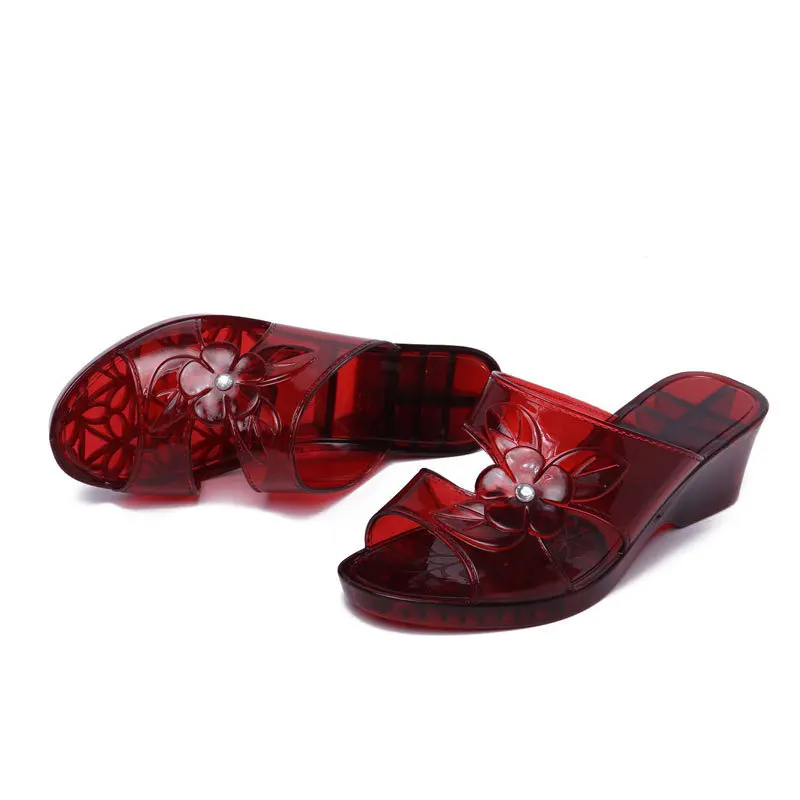 

New Women Slippers PVC Crystal Square heel Transparent Clear High heels Summer Slippers