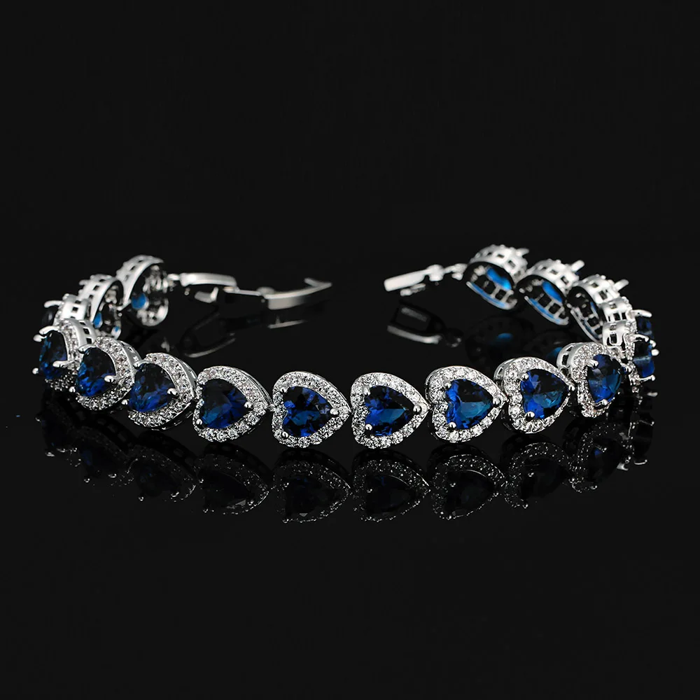 BeaQueen красочные сердце огранки Дамы серебро 925 модные ювелирные изделия многоцветный CZ циркония установка теннисные браслеты для женщин B045 - Окраска металла: Dark Blue