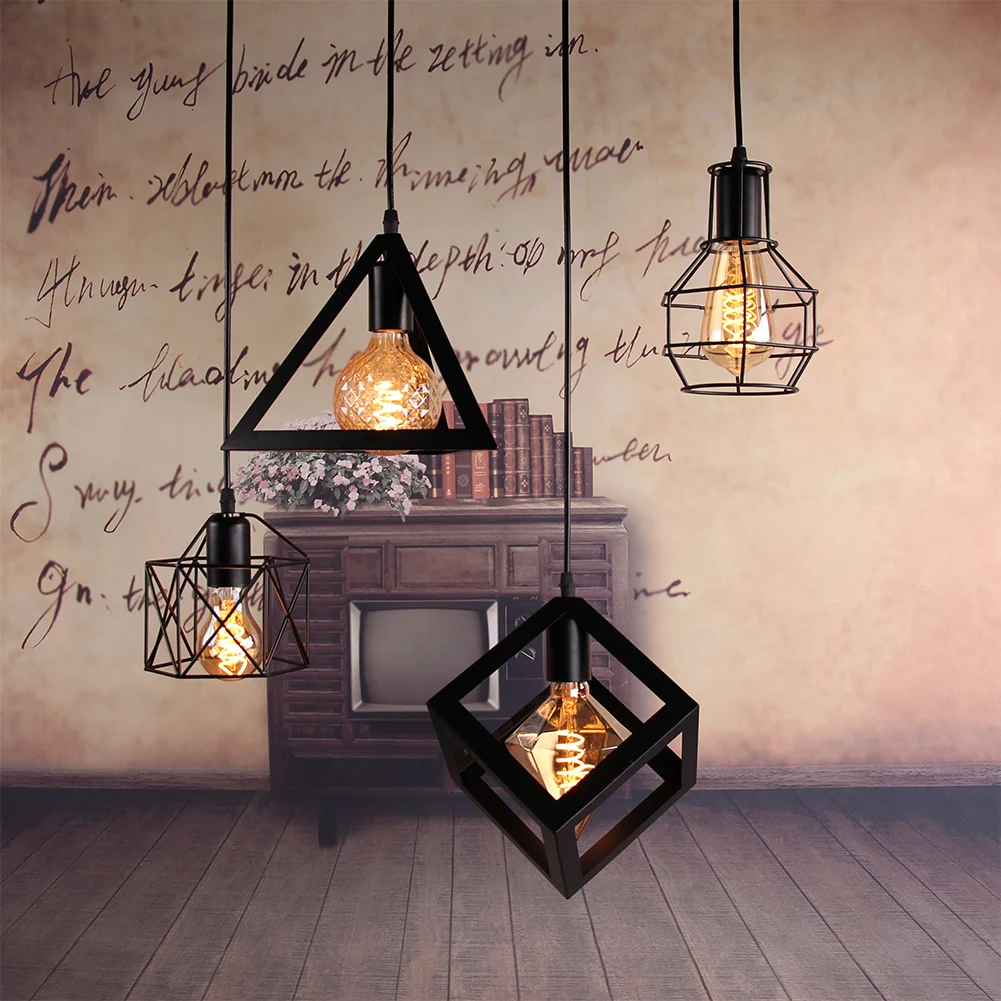  Nordic Pendant Lights Iron Minimalist Loft Cage Pyramid Pendant Lamp Modern Industrial Metal Hangin - 32976425712