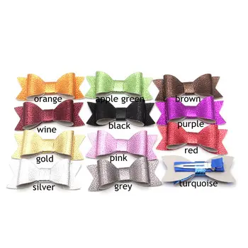 

30pcs/lot 3" Solid Leather Bow Clips Barrettes Headwear Bowknot Accessories Leather Synthetic Toddlers Children Hair Clips