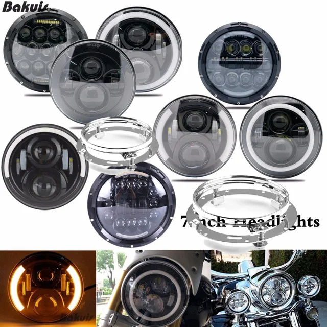 

75W 7 Inch LED H4 moto Headlight + 7 inch Mounting Bracket for Harley Davidson Touring Road king Motorcycles