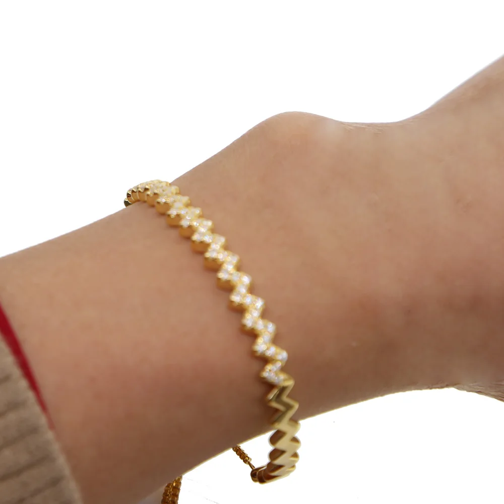 Золотой цвет, открытый регулируемый браслет для элегантных девушек и женщин, ползунок, коробка, цепь, волнистый стержень, микро проложенный cz высококачественный модный браслет