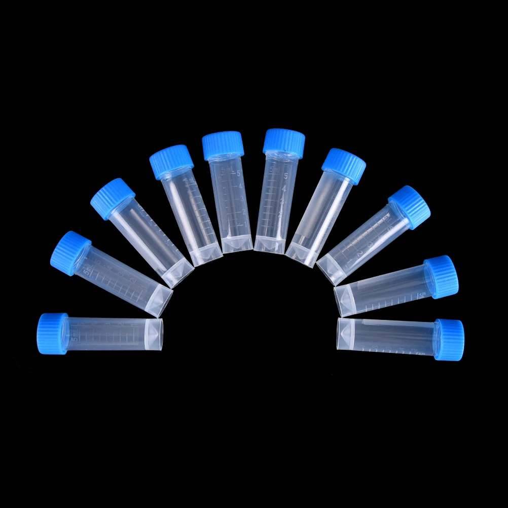 Peerless 10PCS x 5ml Chemical Plastic Test Tubes Vials Seal Caps Pack Container for School Laboratory Experiment