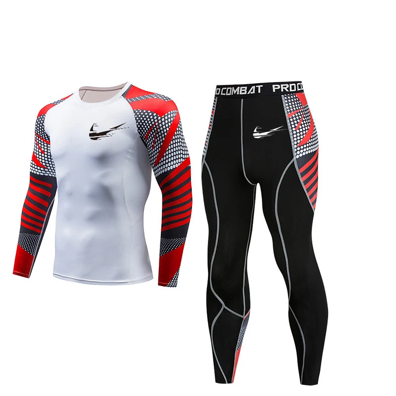 Brand men's compression shirt tight long-sleeved T-shirt gym fitness bodybuilding T-shirt shirt men's Crossfit sports T-shirt su
